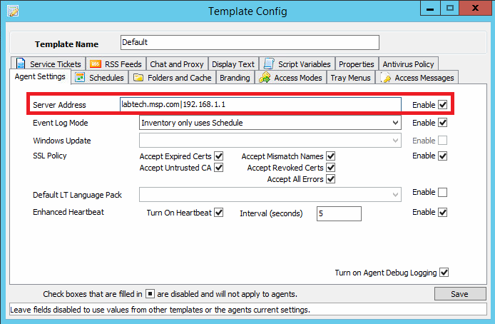 When configuring the Server Address, you can specify multiple address by using the “|” (pipe) symbol.